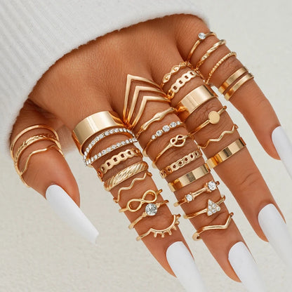 Gold Tone Elegant Vintage Ring Collection with Artistic Hollow Geometric Designs