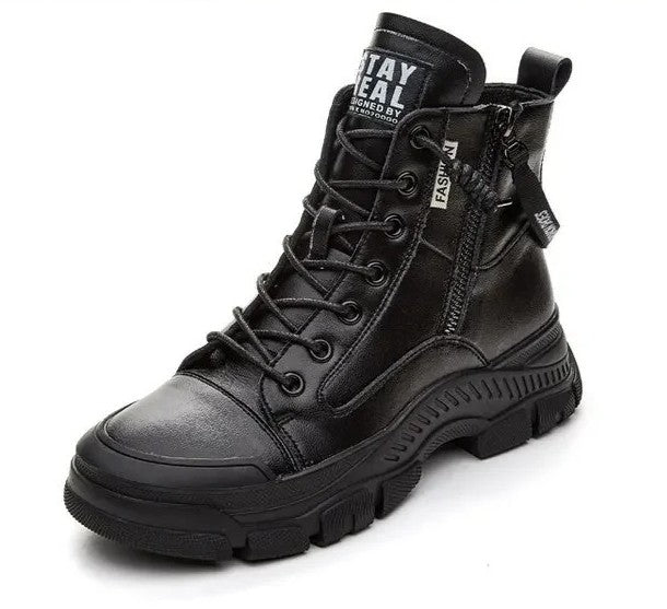 Thick Sole Ankle Boots – Women Casual Lace-Up Fashion PU Leather Shoes