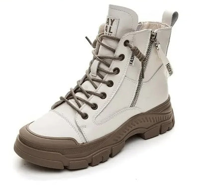 Thick Sole Ankle Boots – Women Casual Lace-Up Fashion PU Leather Shoes