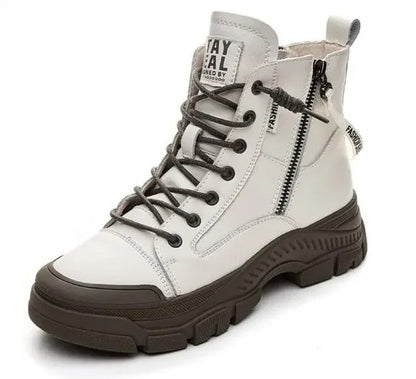 Thick Sole Ankle Boots – Women Casual Lace-Up Fashion PU Leather Shoes